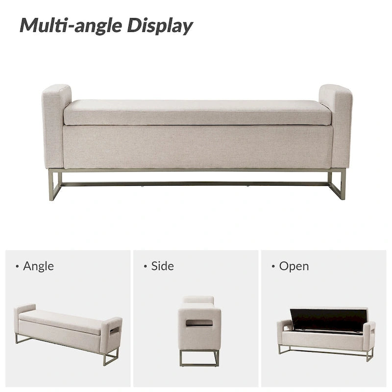 Banc moderne en lin rembourré avec espace de rangement dissimulé pour chambre ou entrée