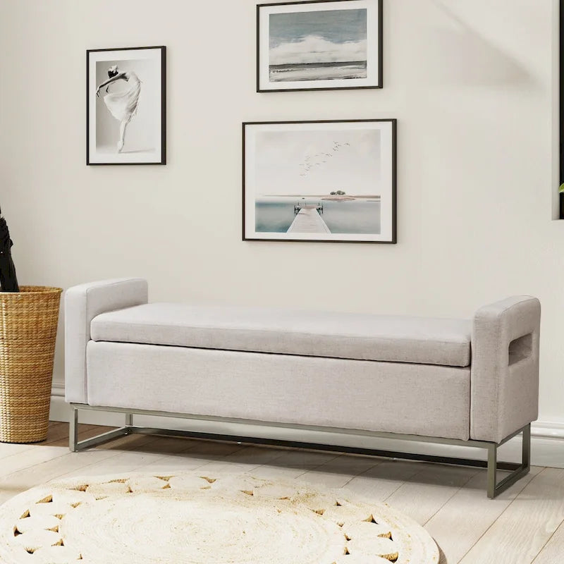 Banc moderne en lin rembourré avec espace de rangement dissimulé pour chambre ou entrée