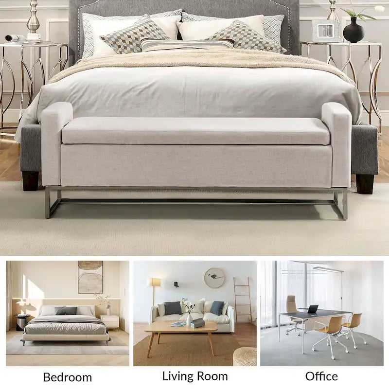 Banc moderne en lin rembourré avec espace de rangement dissimulé pour chambre ou entrée
