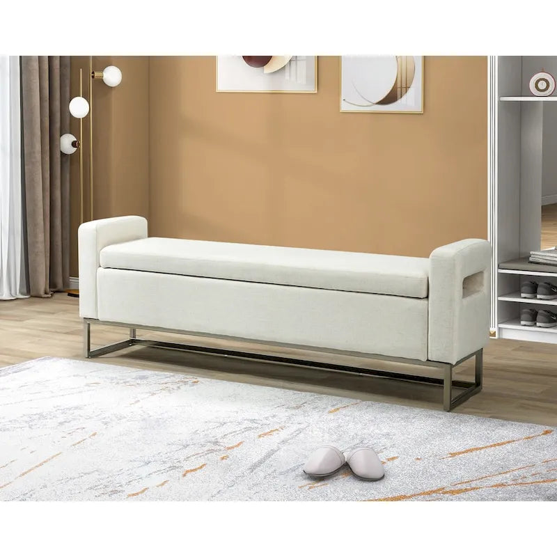 Banc moderne en lin rembourré avec espace de rangement dissimulé pour chambre ou entrée