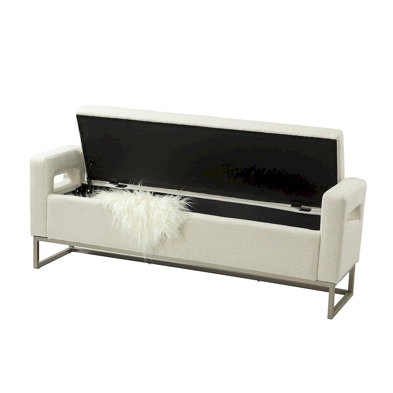 Banc moderne en lin rembourré avec espace de rangement dissimulé pour chambre ou entrée