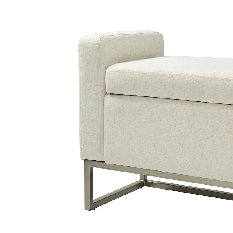 Banc moderne en lin rembourré avec espace de rangement dissimulé pour chambre ou entrée