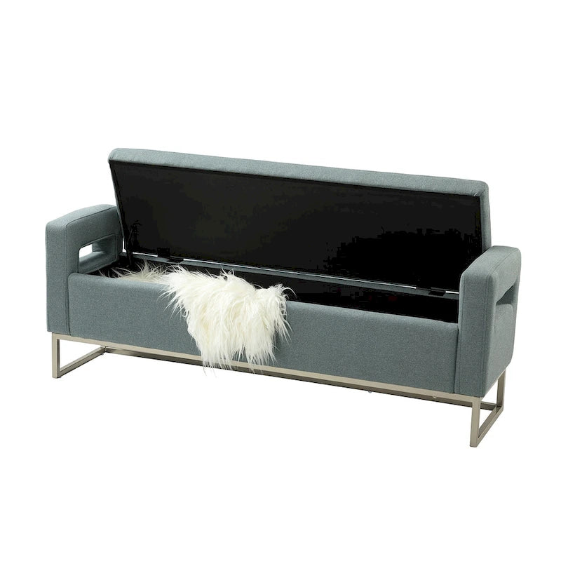 Banc moderne en lin rembourré avec espace de rangement dissimulé pour chambre ou entrée