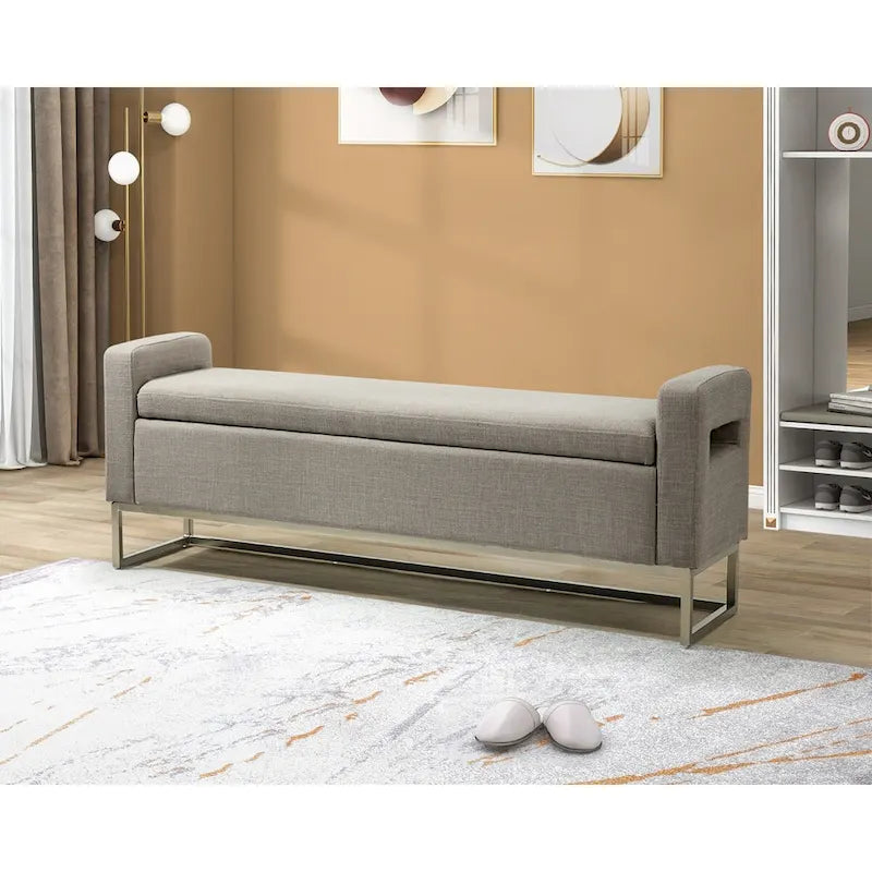 Banc moderne en lin rembourré avec espace de rangement dissimulé pour chambre ou entrée