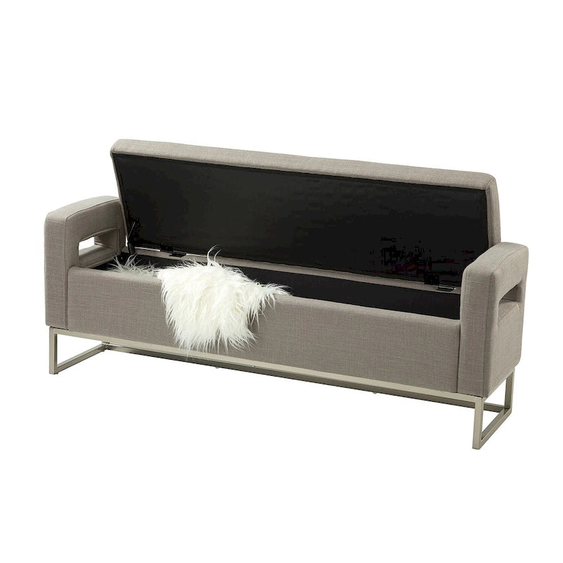 Banc moderne en lin rembourré avec espace de rangement dissimulé pour chambre ou entrée