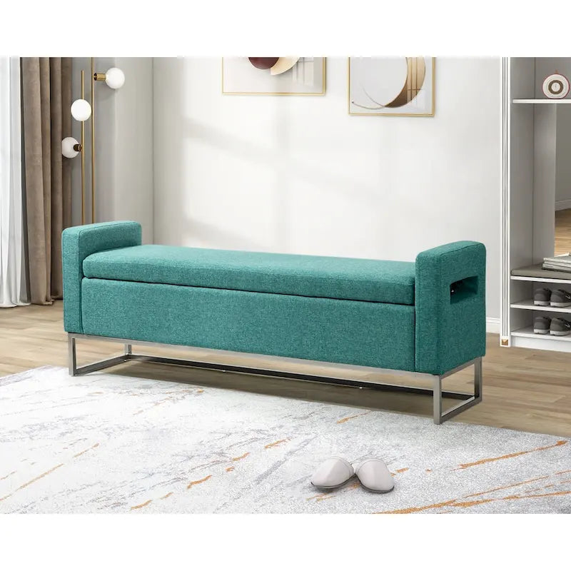Banc moderne en lin rembourré avec espace de rangement dissimulé pour chambre ou entrée