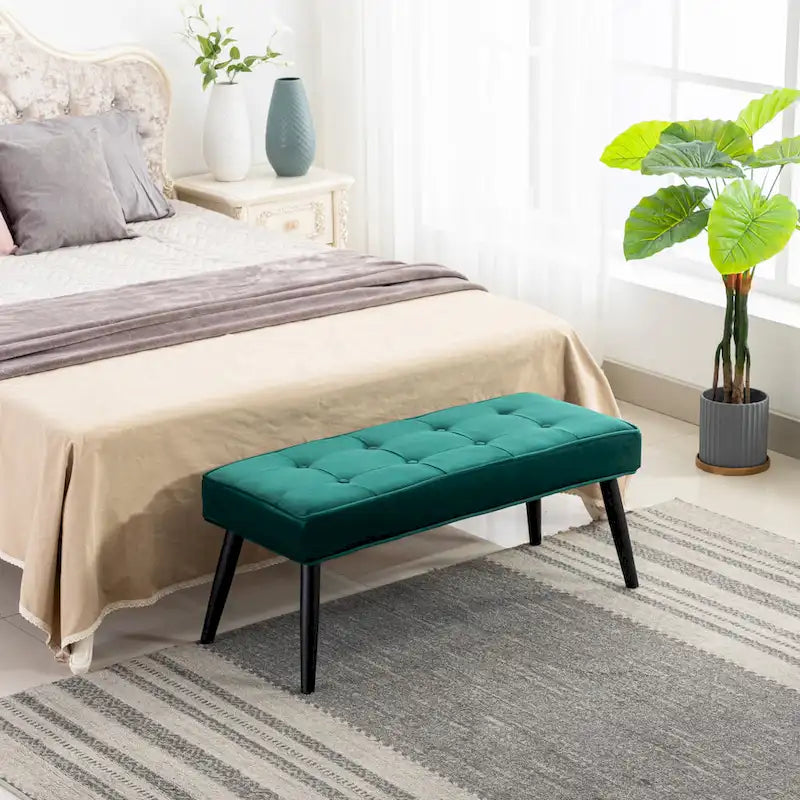 Banc ottoman de rangement capitonné en velours pour salon ou chambre à coucher