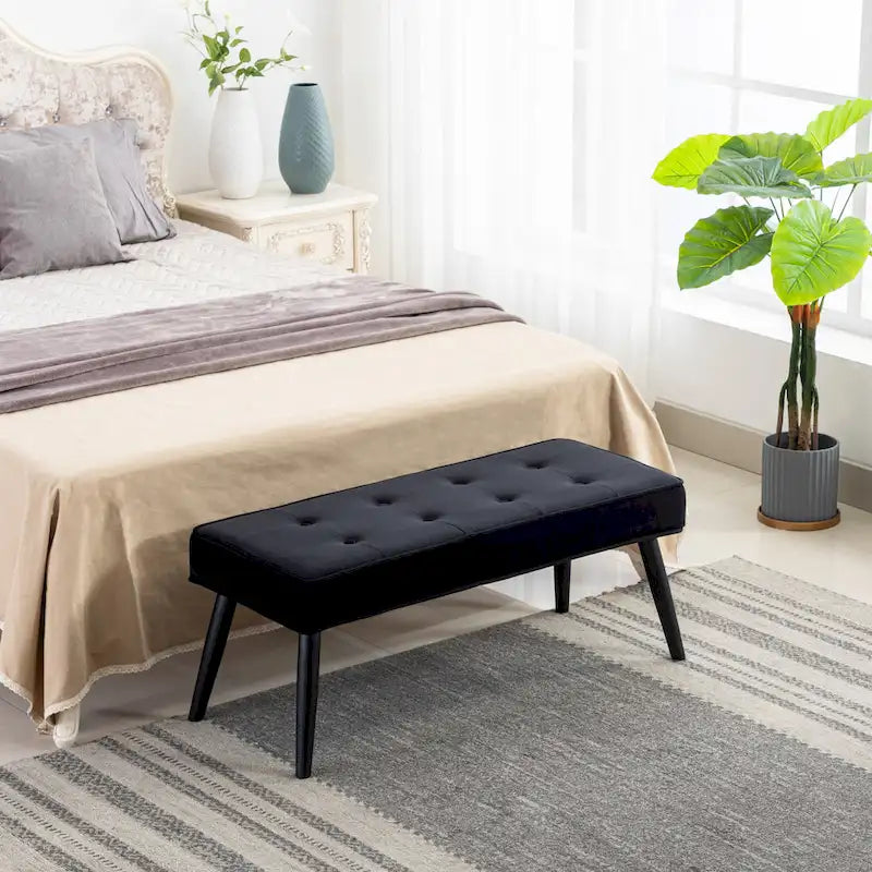 Banc ottoman de rangement capitonné en velours pour salon ou chambre à coucher