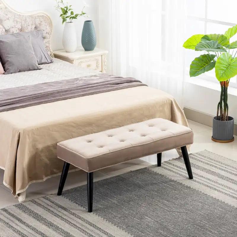 Banc ottoman de rangement capitonné en velours pour salon ou chambre à coucher