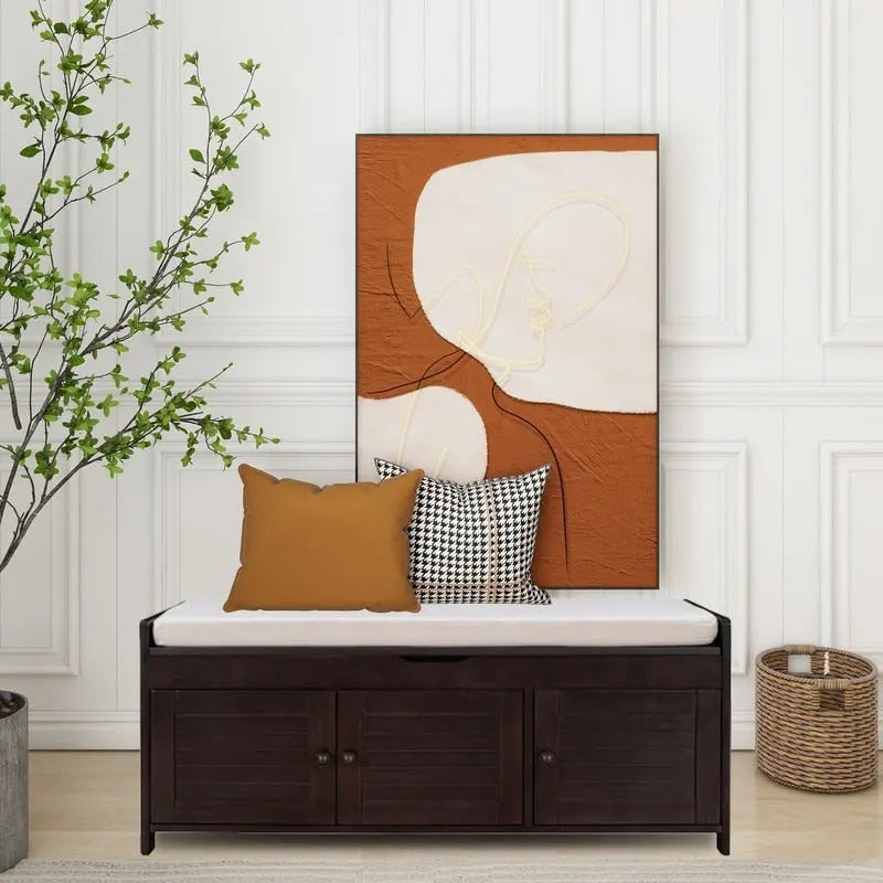 Banc de rangement à chaussures en bois avec coussin, banquette d'entrée avec étagère ajustable intégrée et plateau rabattable