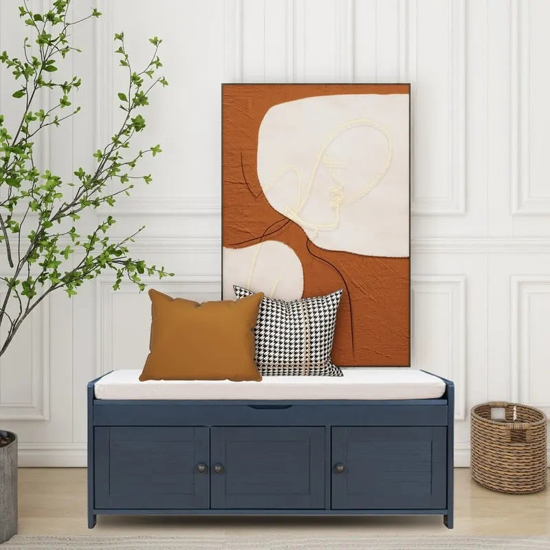 Banc de rangement à chaussures en bois avec coussin, banquette d'entrée avec étagère ajustable intégrée et plateau rabattable