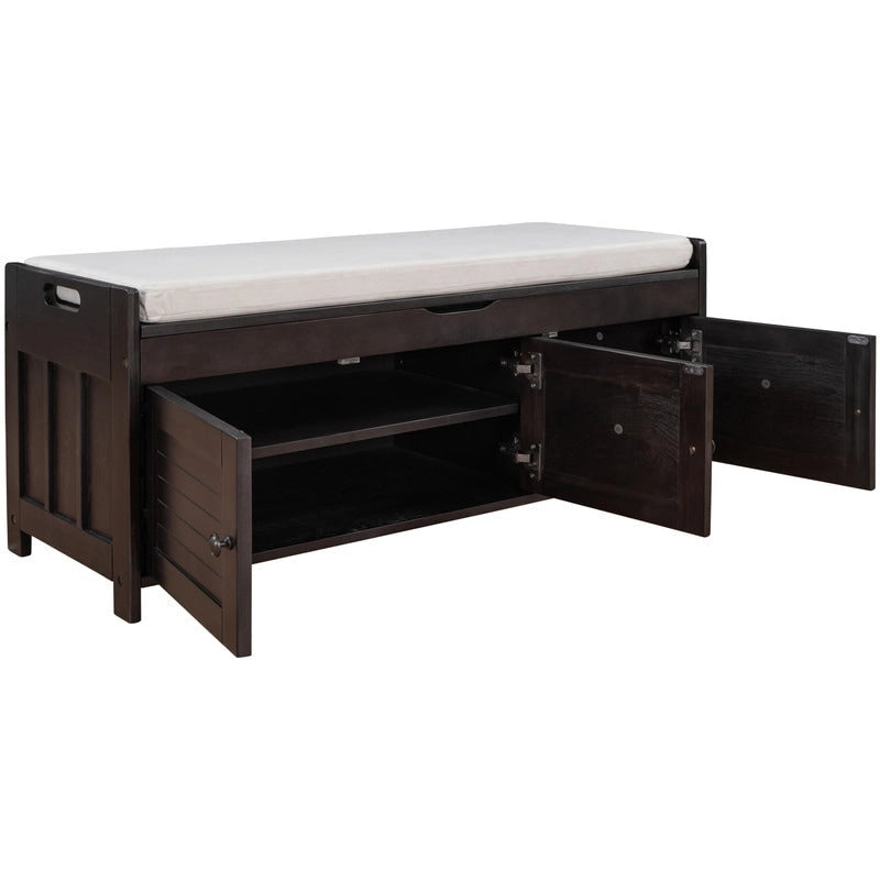 Banc de rangement à chaussures en bois avec coussin, banquette d'entrée avec étagère ajustable intégrée et plateau rabattable