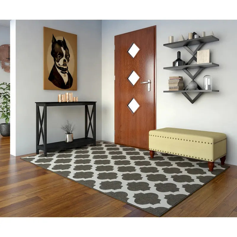 Banc de rangement rembourré en lin vanille avec clous décoratifs pour chambre ou entrée
