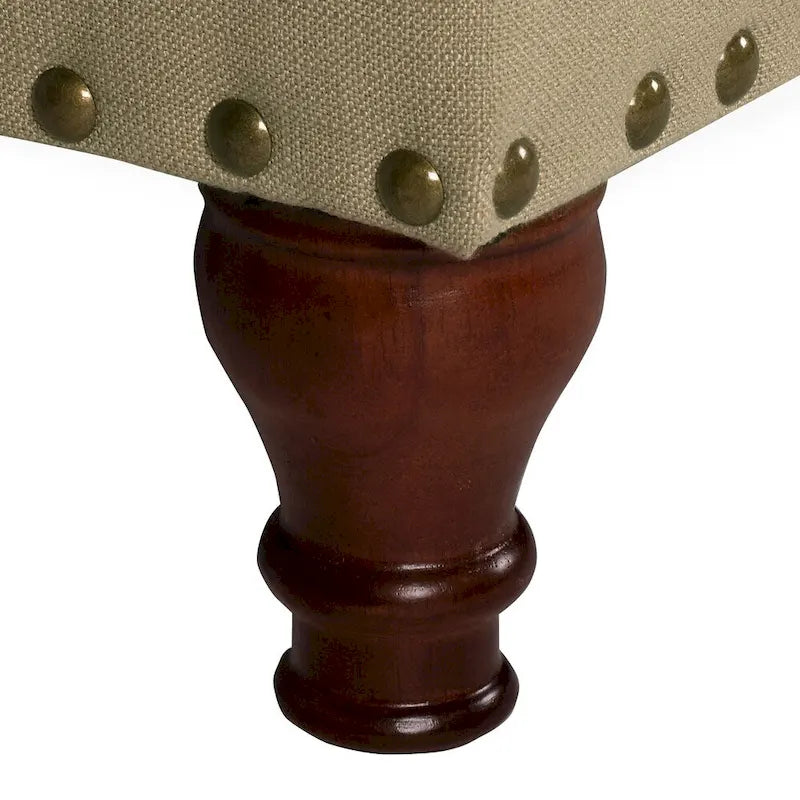 Banc de rangement rembourré en lin vanille avec clous décoratifs pour chambre ou entrée