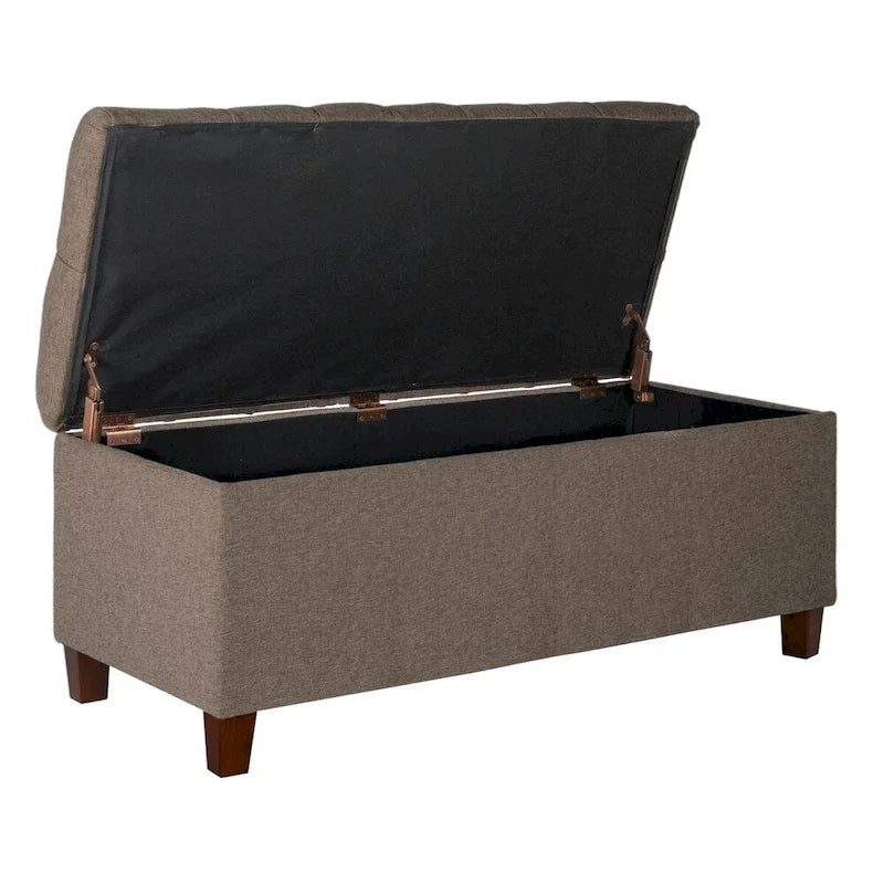 Banc de rangement rembourré à boutons capitonnés marron avec couvercle à charnière pour chambre à coucher