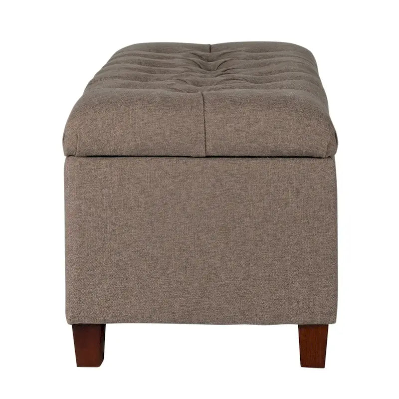 Banc de rangement rembourré à boutons capitonnés marron avec couvercle à charnière pour chambre à coucher