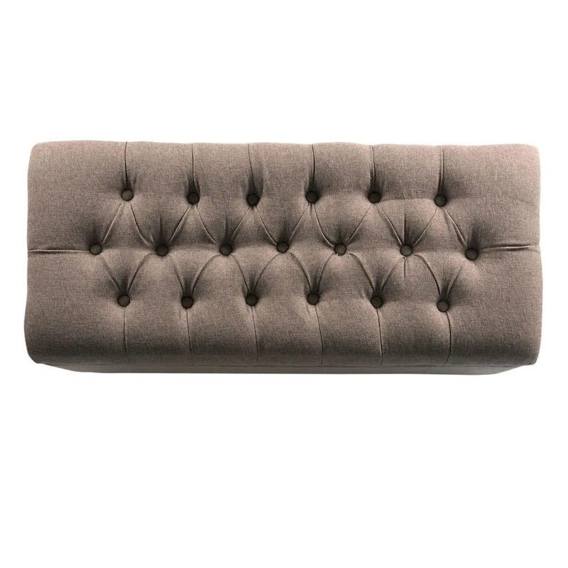 Banc de rangement rembourré à boutons capitonnés marron avec couvercle à charnière pour chambre à coucher