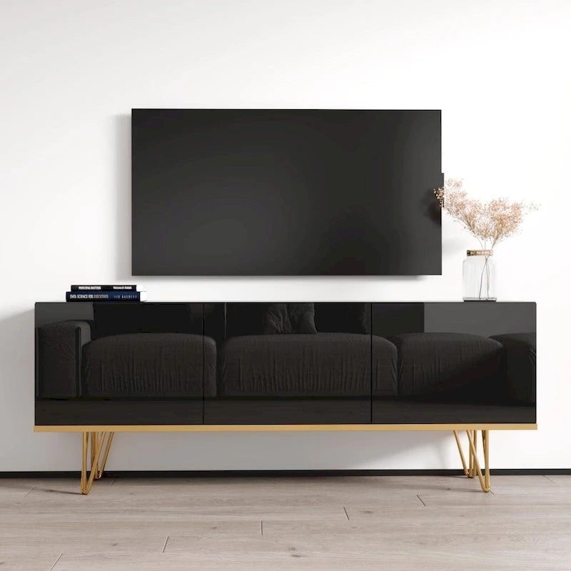 Buffet contemporain de 63 pouces avec compartiments de rangement spacieux
