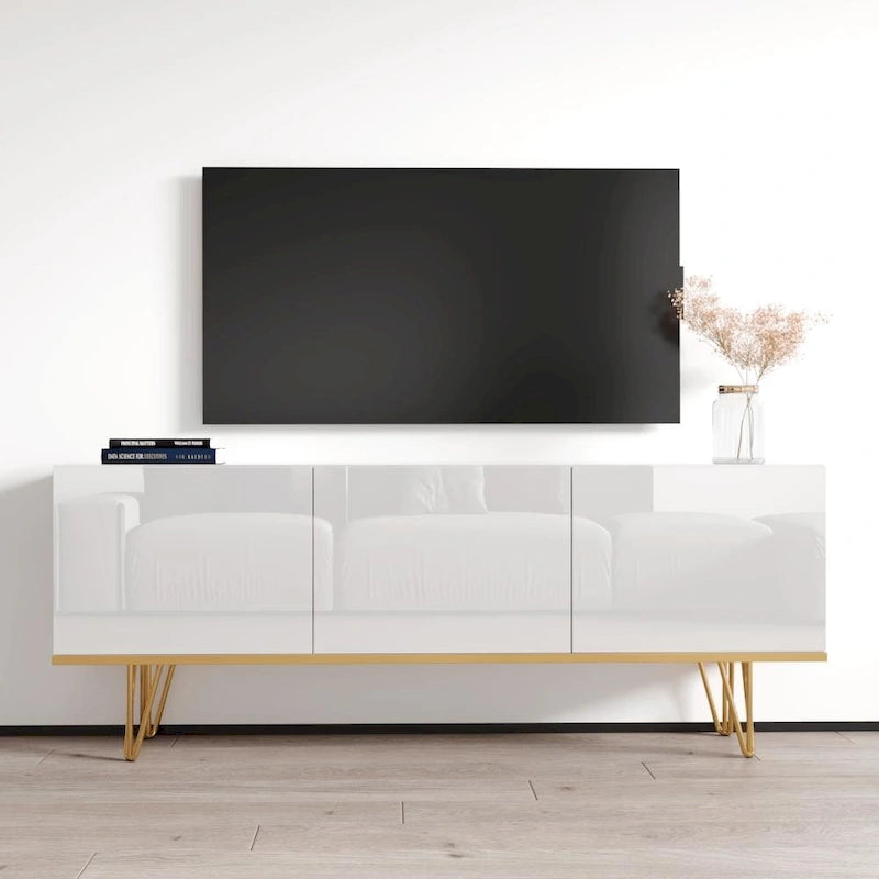 Buffet contemporain de 63 pouces avec compartiments de rangement spacieux