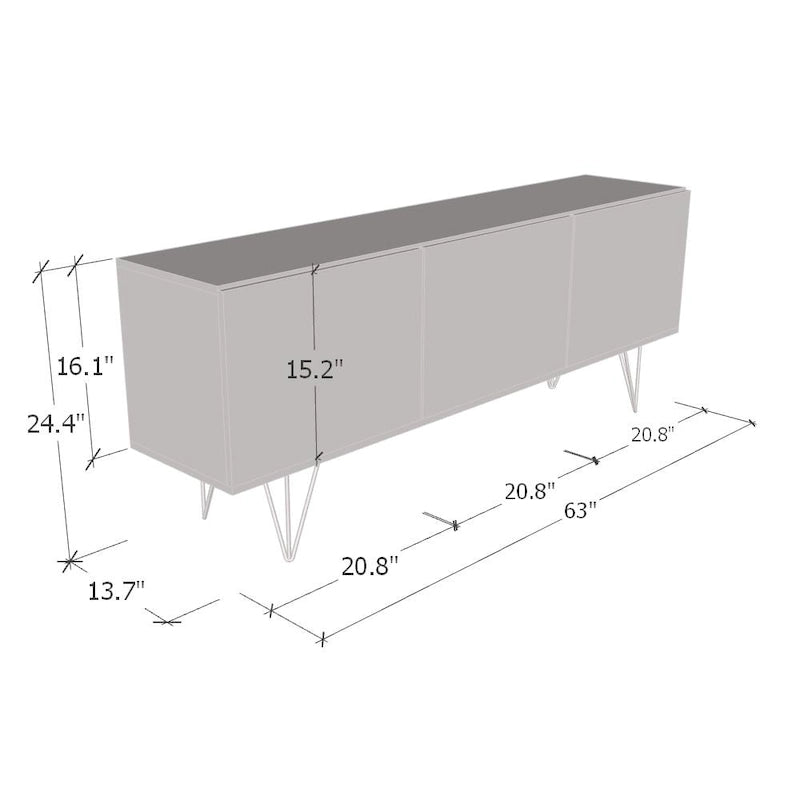 Buffet contemporain de 63 pouces avec compartiments de rangement spacieux