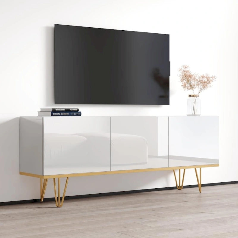 Buffet contemporain de 63 pouces avec compartiments de rangement spacieux