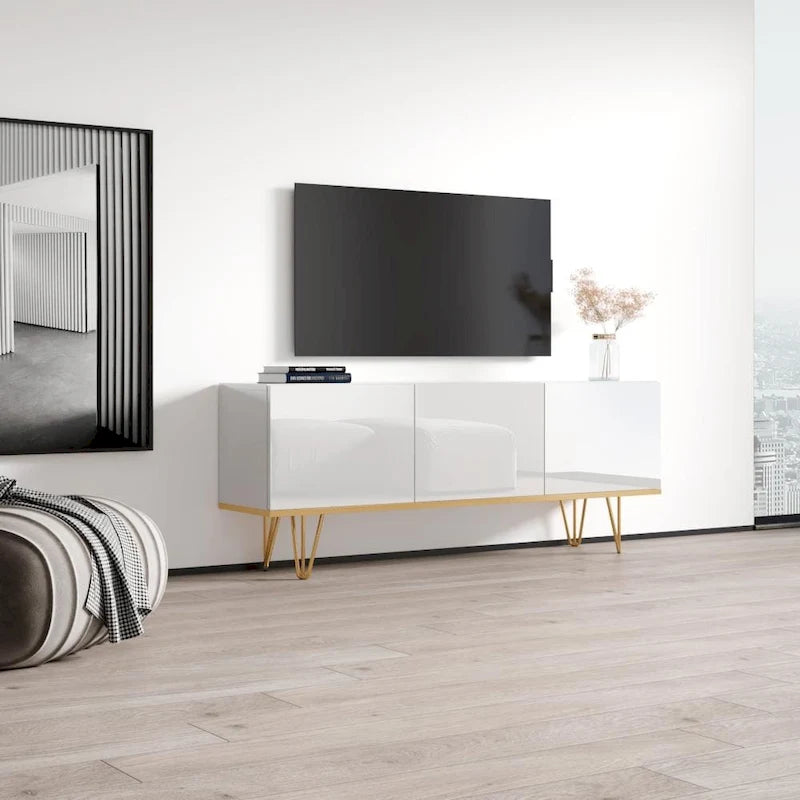 Buffet contemporain de 63 pouces avec compartiments de rangement spacieux
