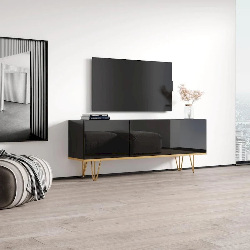 Buffet contemporain de 63 pouces avec compartiments de rangement spacieux