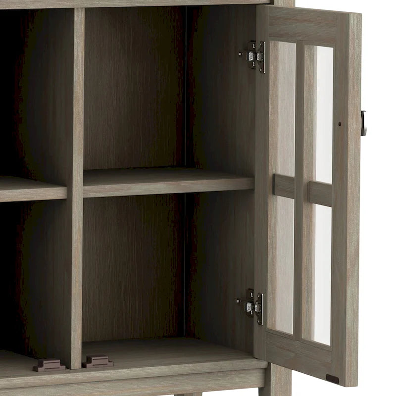 Meuble de rangement bas transitionnel en bois massif de 32 pouces de large avec étagères intérieures pour salon