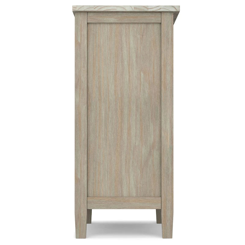 Meuble de rangement bas transitionnel en bois massif de 32 pouces de large avec étagères intérieures pour salon