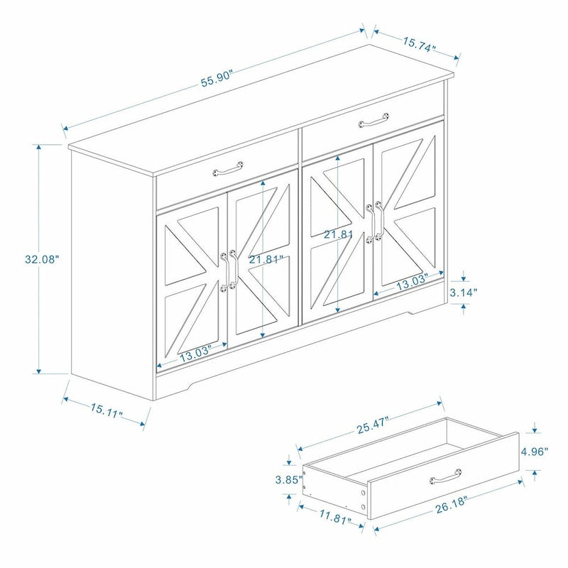 55.91 Grand buffet de ferme, armoire de rangement, bahut.
