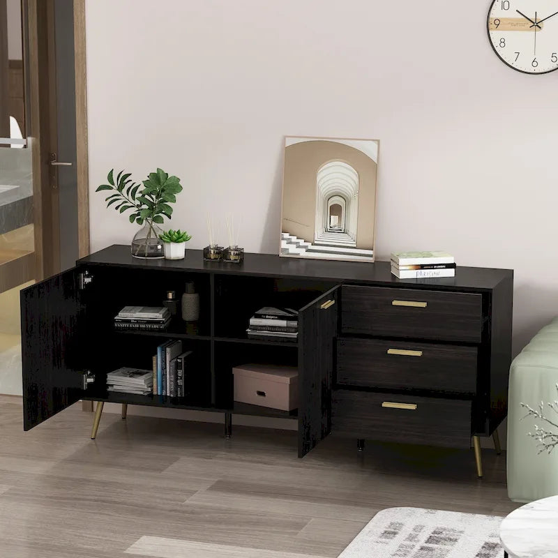 Buffets avec rangement et tiroirs, Espresso/Blanc - 69L