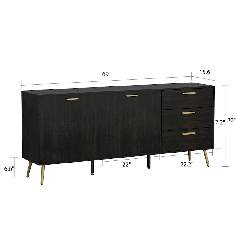 Buffets avec rangement et tiroirs, Espresso/Blanc - 69L