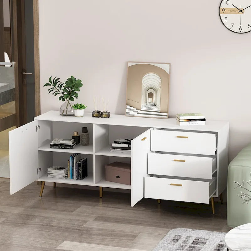 Buffets avec rangement et tiroirs, Espresso/Blanc - 69L