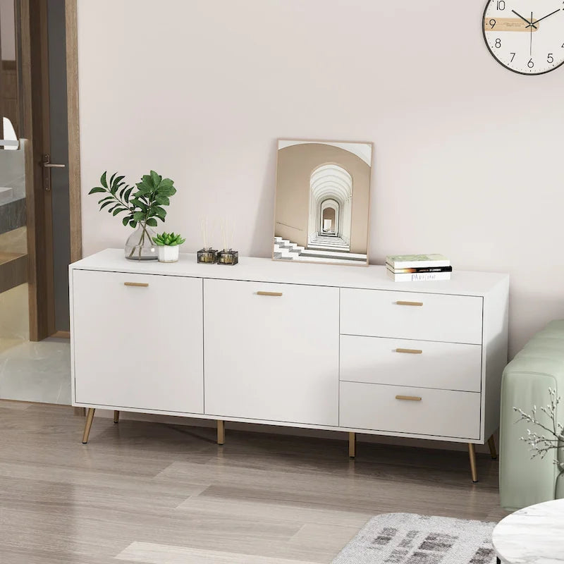 Buffets avec rangement et tiroirs, Espresso/Blanc - 69L