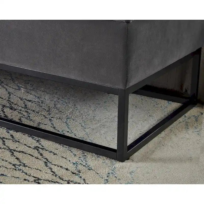 Banc de lit de 58,6 pouces avec base en métal et compartiment de rangement dissimulé pour chambre à coucher