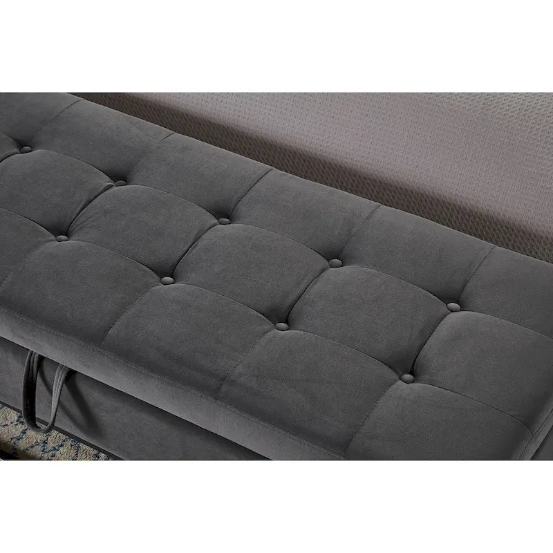 Banc de lit de 58,6 pouces avec base en métal et compartiment de rangement dissimulé pour chambre à coucher