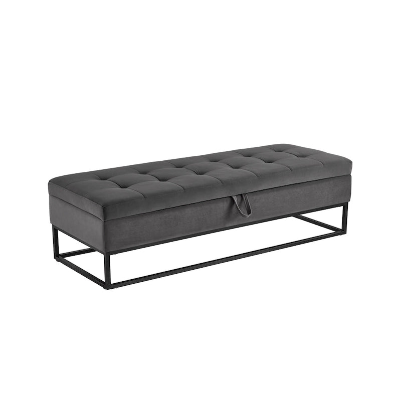 Banc de lit de 58,6 pouces avec base en métal et compartiment de rangement dissimulé pour chambre à coucher