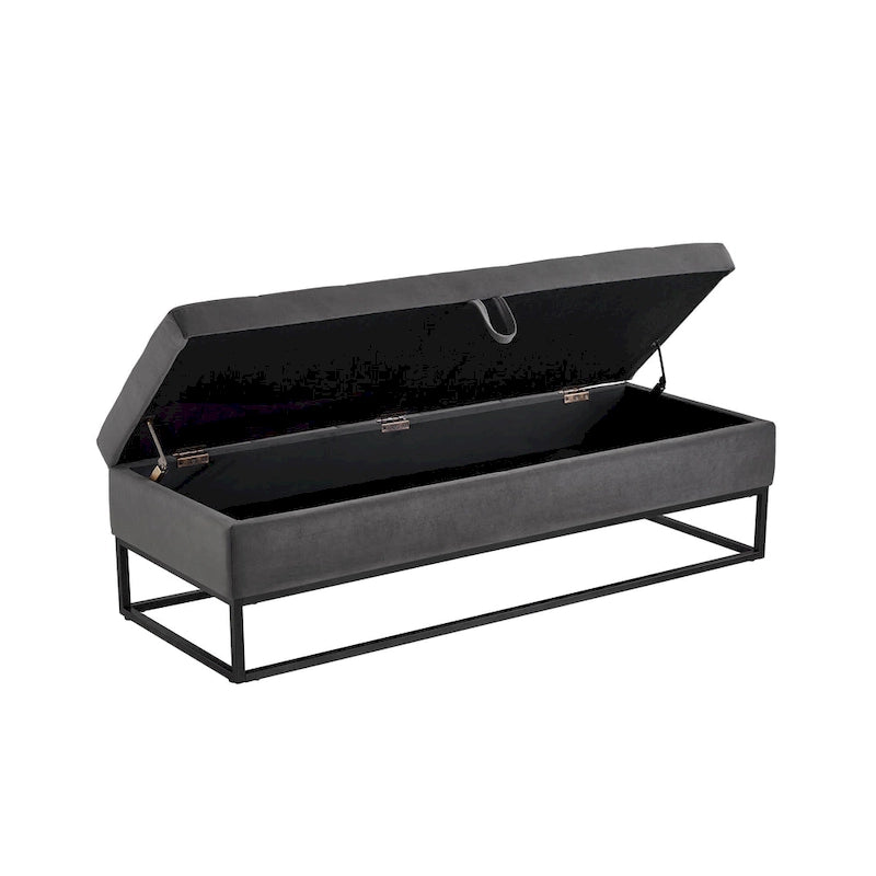 Banc de lit de 58,6 pouces avec base en métal et compartiment de rangement dissimulé pour chambre à coucher