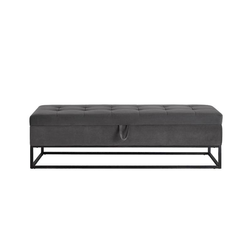 Banc de lit de 58,6 pouces avec base en métal et compartiment de rangement dissimulé pour chambre à coucher