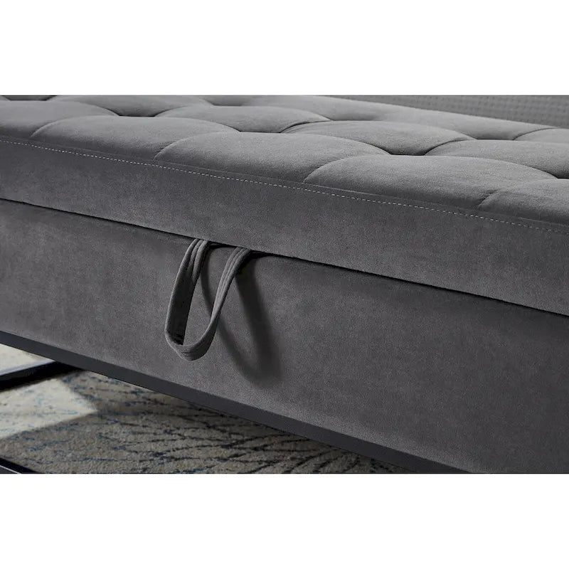 Banc de lit de 58,6 pouces avec base en métal et compartiment de rangement dissimulé pour chambre à coucher