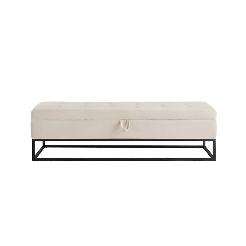 Banc de lit de 58,6 pouces avec base en métal et compartiment de rangement dissimulé pour chambre à coucher
