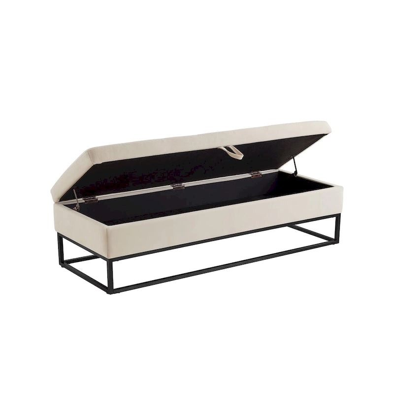 Banc de lit de 58,6 pouces avec base en métal et compartiment de rangement dissimulé pour chambre à coucher