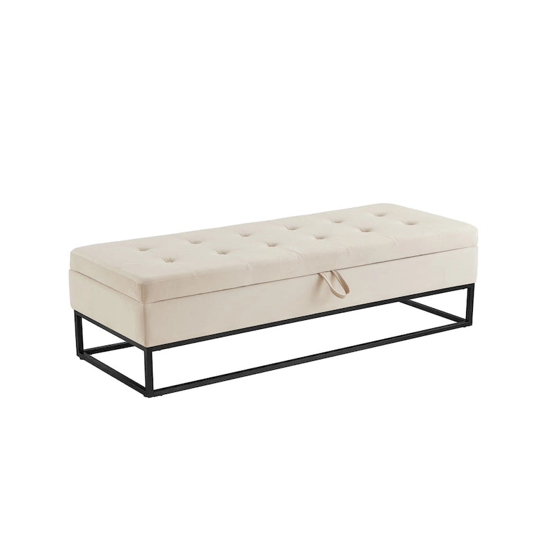 Banc de lit de 58,6 pouces avec base en métal et compartiment de rangement dissimulé pour chambre à coucher
