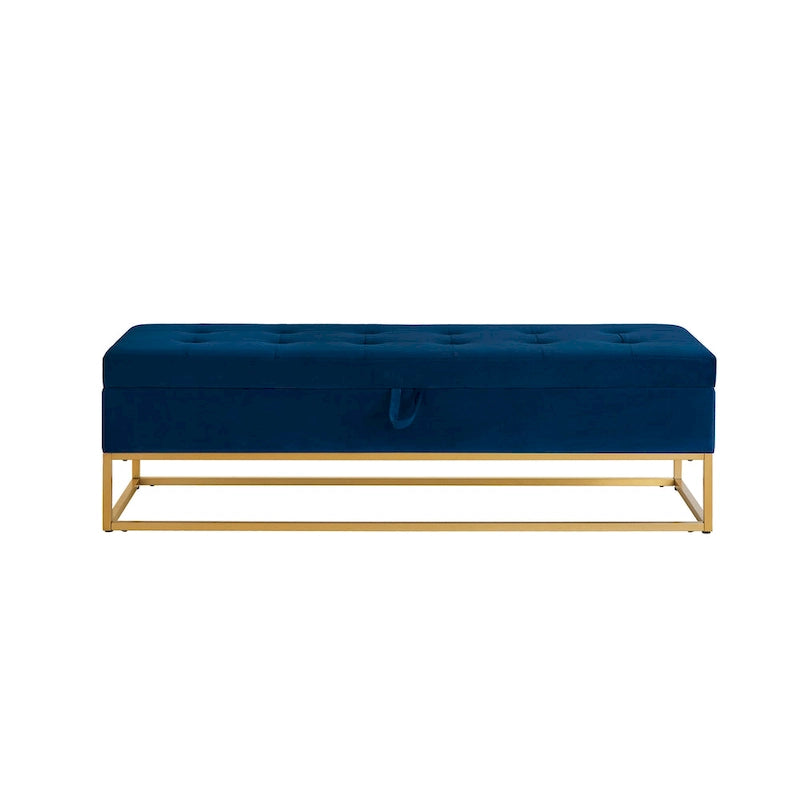 Banc de lit de 58,6 pouces avec base en métal et compartiment de rangement dissimulé pour chambre à coucher