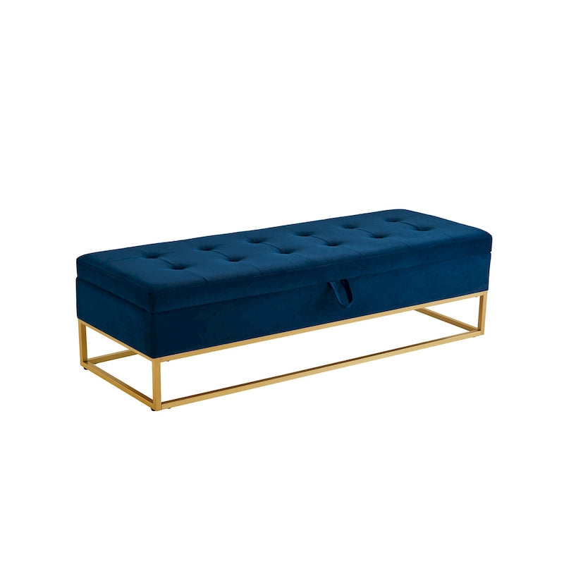 Banc de lit de 58,6 pouces avec base en métal et compartiment de rangement dissimulé pour chambre à coucher