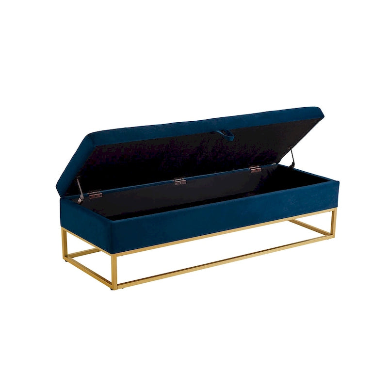 Banc de lit de 58,6 pouces avec base en métal et compartiment de rangement dissimulé pour chambre à coucher