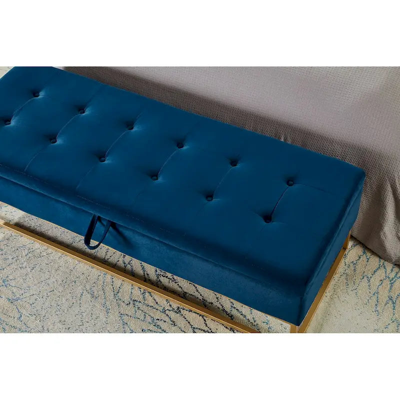 Banc de lit de 58,6 pouces avec base en métal et compartiment de rangement dissimulé pour chambre à coucher