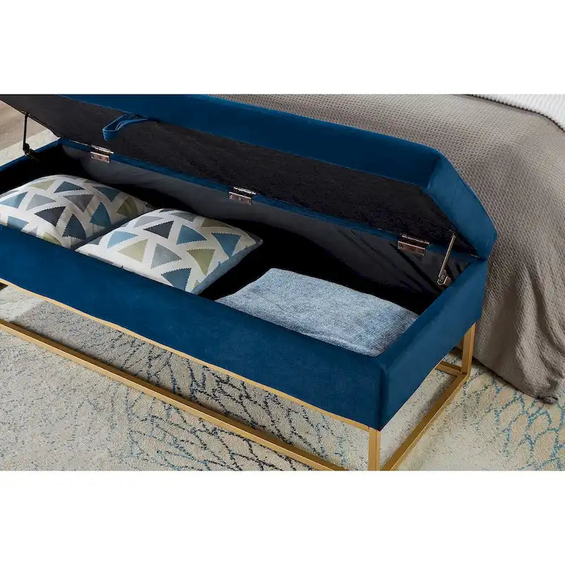 Banc de lit de 58,6 pouces avec base en métal et compartiment de rangement dissimulé pour chambre à coucher