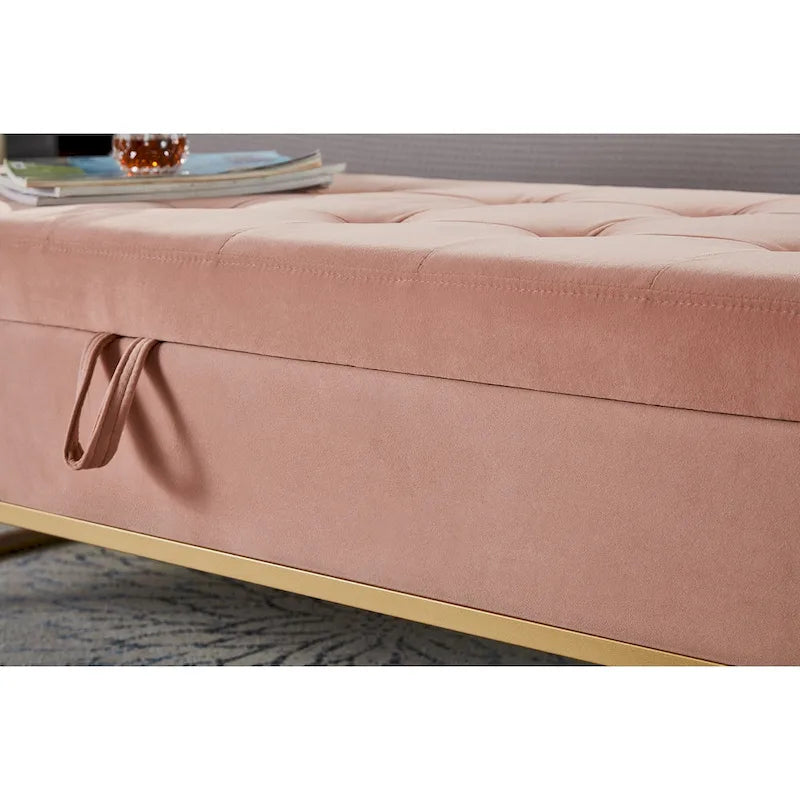 Banc de lit de 58,6 pouces avec base en métal et compartiment de rangement dissimulé pour chambre à coucher