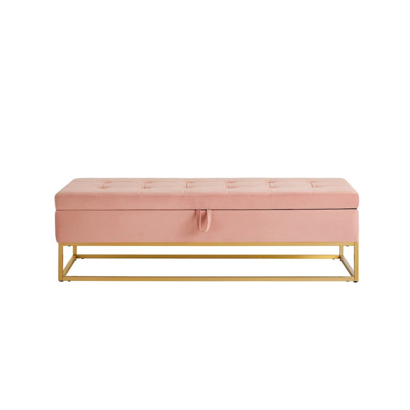 Banc de lit de 58,6 pouces avec base en métal et compartiment de rangement dissimulé pour chambre à coucher